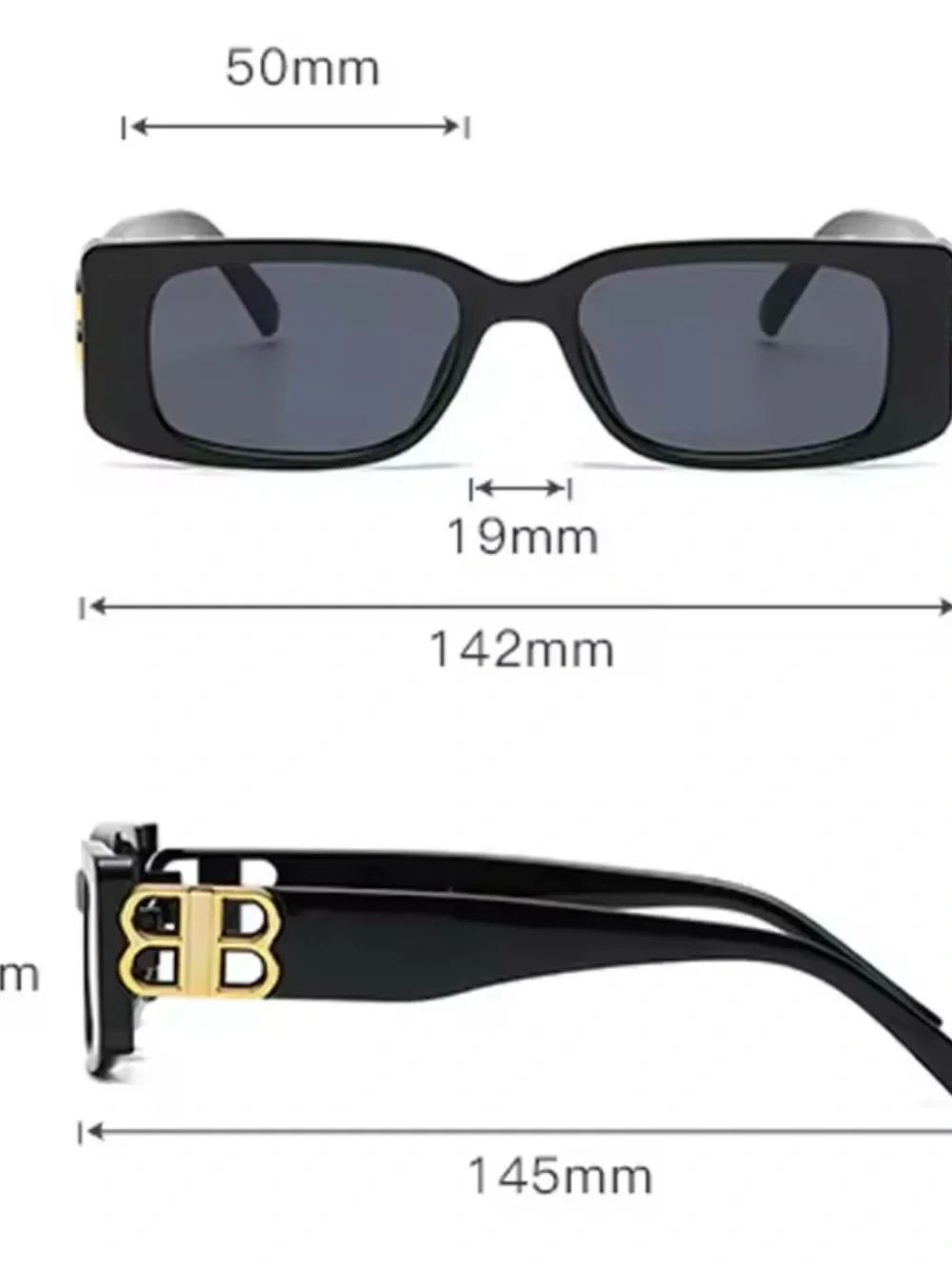 BB Logo Black Rectangular Women's Sunglasses